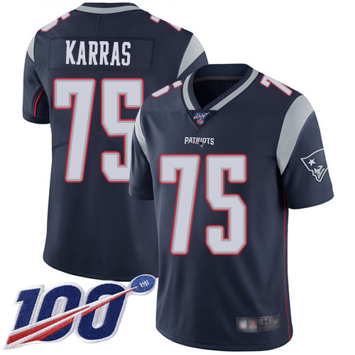 New England Patriots Football #75 Vapor Untouchable 100th Season Limited Navy Blue Men Ted Karras Home NFL Jersey->new england patriots->NFL Jersey